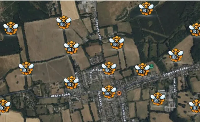 Network of Sensibee devices monitoring pollinator activity across a landscape