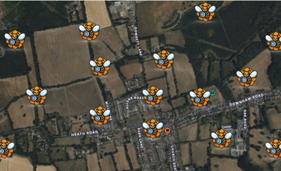 Network of Sensibee devices monitoring pollinator activity across a landscape